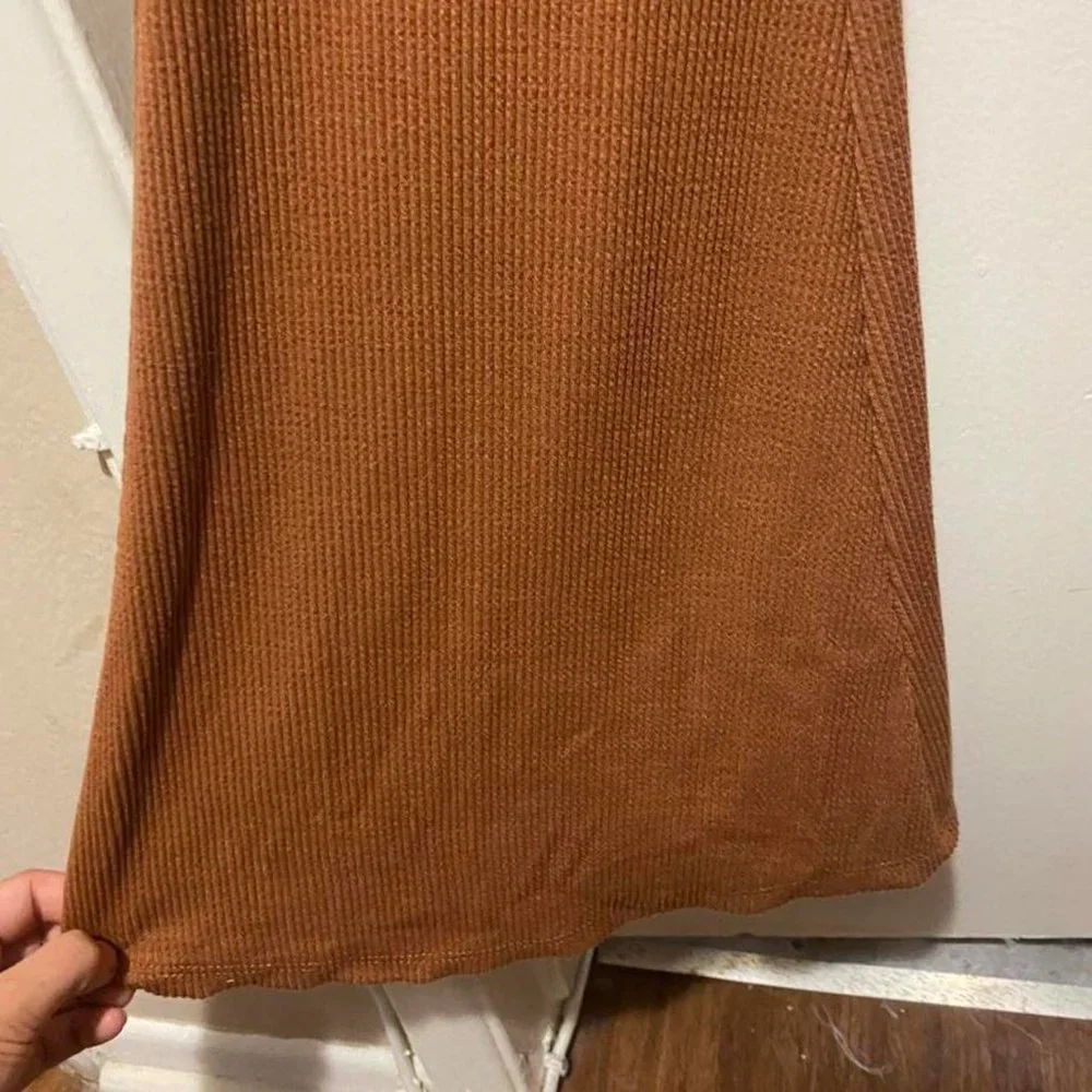 Brown Ribbed Ruffle-top Jumpsuit - Picture 2 of 4